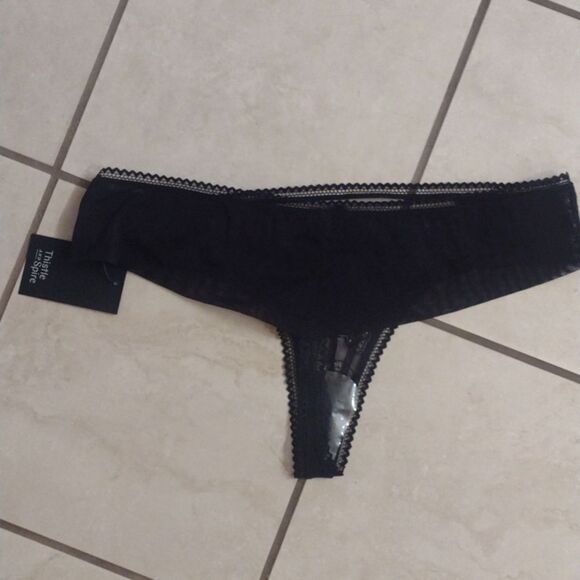 NWT Thistle and Spire Eyelash Mirage Lace Mesh Thong Black size XL - Picture 9 of 10